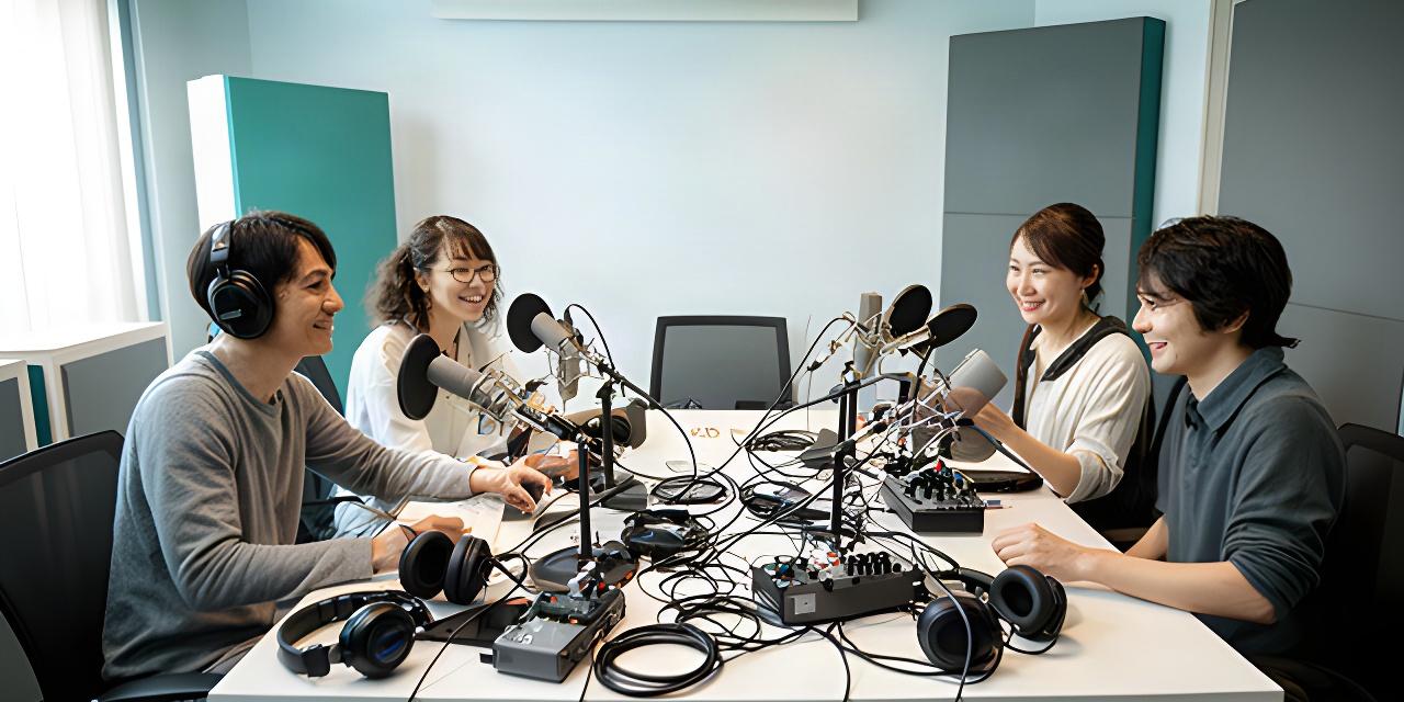 田辺市の制作スタジオでスタッフが収録機材を整え、インタビューの準備を進めている様子