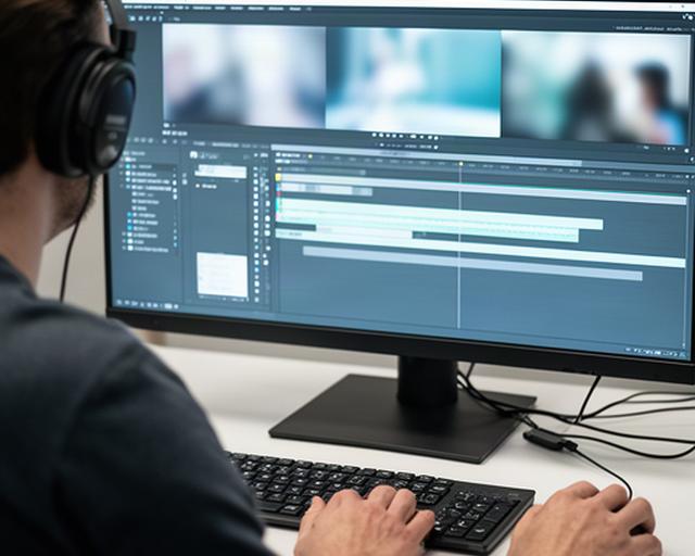 編集画面を確認しながら映像のカット位置と字幕を調整する制作スタッフ